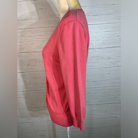 Mainbocher Silk Blend ruched Cardigan Sweater  Button front Pink coral size M - Picture 3 of 8